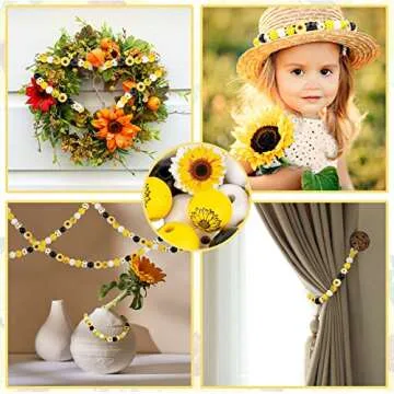 Whaline 150Pcs Sunflower Wood Beads for DIY Crafts