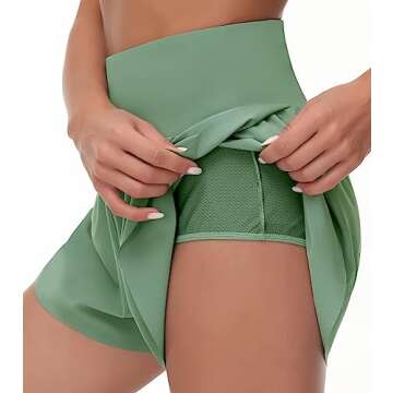 THE GYM PEOPLE Women's High Waisted Running Shorts Mesh Liner Side Split Workout Shorts Zipper Pocket Jasmine Green