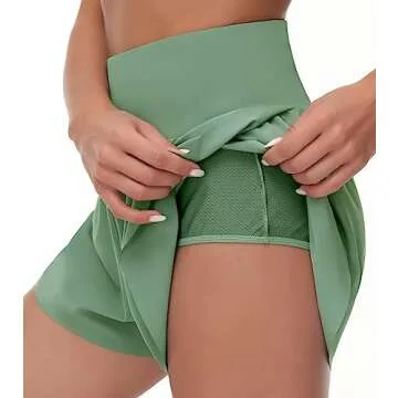 THE GYM PEOPLE Women's High Waisted Running Shorts Mesh Liner Side Split Workout Shorts Zipper Pocket Jasmine Green