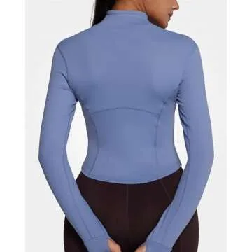 colorskin Women's Lightweight Zip Up Workout Jackets Yoga Cropped Running Gym Track Athletic Jacket with Thumb Holes(Serenity,X-Small)