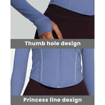 colorskin Women's Lightweight Zip Up Workout Jackets Yoga Cropped Running Gym Track Athletic Jacket with Thumb Holes(Serenity,X-Small)