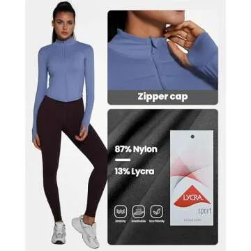 colorskin Women's Lightweight Zip Up Workout Jackets Yoga Cropped Running Gym Track Athletic Jacket with Thumb Holes(Serenity,X-Small)