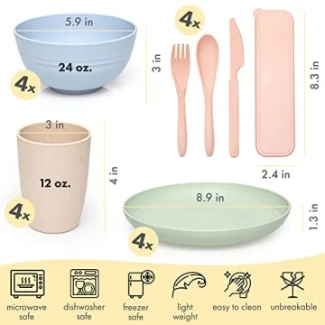 FOODLE Wheat Straw Dinnerware Set - Lightweight & Unbreakable
