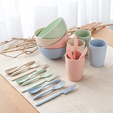 FOODLE Wheat Straw Dinnerware Set - Lightweight & Unbreakable