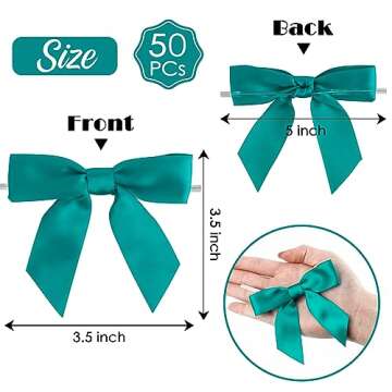 AIMUDI Twist Tie Bows for Treat Bags 3.5" Teal Green Satin Ribbon Bows for Crafts Premade Bows with ...