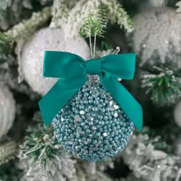 AIMUDI Twist Tie Bows for Treat Bags 3.5" Teal Green Satin Ribbon Bows for Crafts Premade Bows with Twist Ties for Christmas Cake Pop Candy Apple Small Bows for Gift Wrapping Wedding Decor, 50 PCs