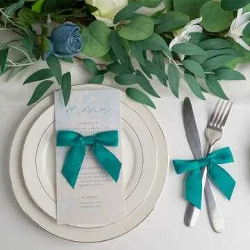 AIMUDI Twist Tie Bows for Treat Bags 3.5" Teal Green Satin Ribbon Bows for Crafts Premade Bows with Twist Ties for Christmas Cake Pop Candy Apple Small Bows for Gift Wrapping Wedding Decor, 50 PCs