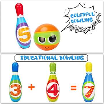 Kids Bowling Set Indoor Bowling for Kids 2-5, Soft 10 Indoor Colorful Foam Pins 2 Bowling Ball Printed Number Developmental Sensory Toy Age 2-4 Toddler Bowling Birthday Gift Present Stocking Stuffer