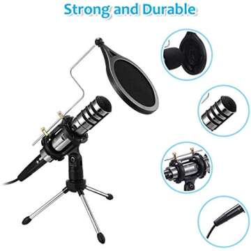 EIVOTOR Recording Microphone, 3.5mm Condenser Microphone Plug and Play, PC Microphone with Filter Suitable for Podcasting, Voice Recording, Skype, YouTube, Games, Laptop, Computer, Phone