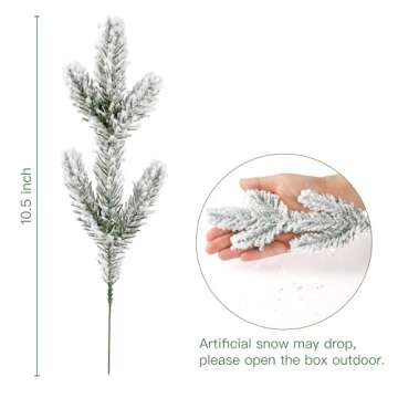 Sggvecsy 30 Pcs Snow Frosted Artificial Pine Branches Christmas Snowy Pine Needles Fake Greenery Pin...