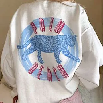 WEIIYONN Hoodies for Women Oversized Sweatshirt Pullover Tops Crewneck Beach Letter Leopard Graphic Print Palm Holiday Style (M,US,Alpha,Medium,Regular,Regular)