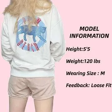 WEIIYONN Hoodies for Women Oversized Sweatshirt Pullover Tops Crewneck Beach Letter Leopard Graphic Print Palm Holiday Style (M,US,Alpha,Medium,Regular,Regular)