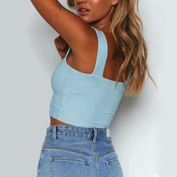 Abardsion Women's Sexy Sleeveless Skinny Basic Strappy Crop Tank Tops (Light Blue, M)