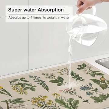 TGKBRMEA Plants Dish Drying Mat for kitchen Counter Large Microfiber Dish Drying Mat for Dishes Abso...