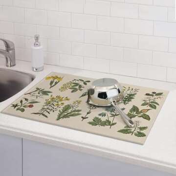 TGKBRMEA Plants Dish Drying Mat for kitchen Counter Large Microfiber Dish Drying Mat for Dishes Absorbent Reversible Kitchen Dish Drying Pad Rack Mat 18x24 Inch