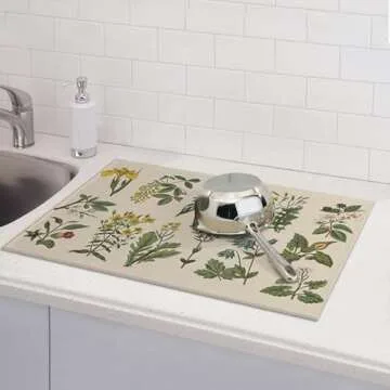 TGKBRMEA Plants Dish Drying Mat for kitchen Counter Large Microfiber Dish Drying Mat for Dishes Absorbent Reversible Kitchen Dish Drying Pad Rack Mat 18x24 Inch