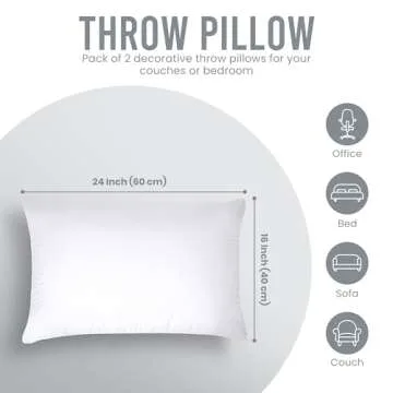 Utopia Bedding Throw Pillows Insert (Pack of 2, White) - 16 x 24 Inches Bed and Couch Pillows - Indoor Decorative Pillow
