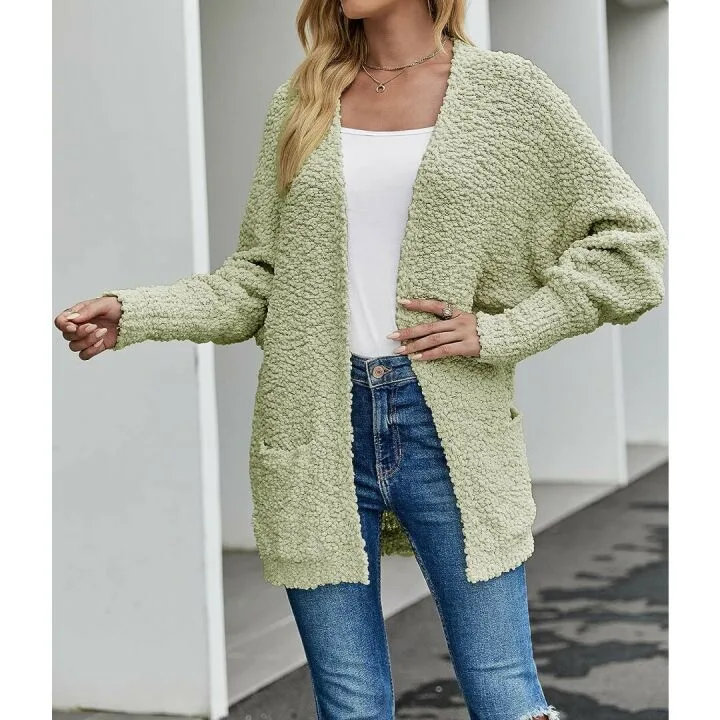 Fuzzy Popcorn Batwing Sleeve Cardigan for Women