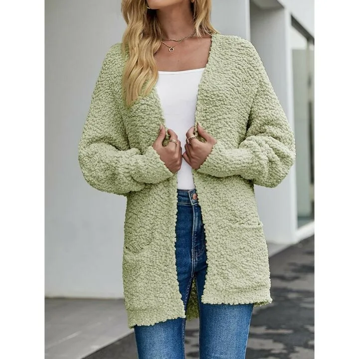 Fuzzy Popcorn Batwing Sleeve Cardigan for Women