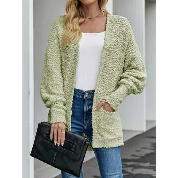 Fuzzy Popcorn Batwing Sleeve Cardigan for Women