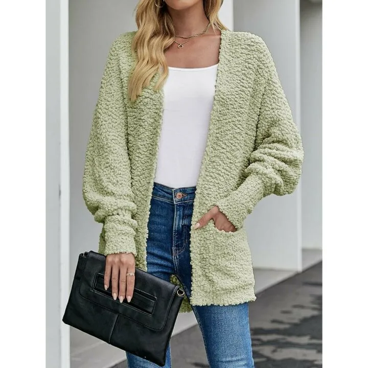 Fuzzy Popcorn Batwing Sleeve Cardigan for Women