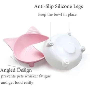 Lorde Cat Bowls, BPA Free Melamine, Double Wide Cat Dish Set of 2, Whisker Fatigue Relief, 8 oz Capacity, Non-Slip, Dishwasher Safe, White/Pink