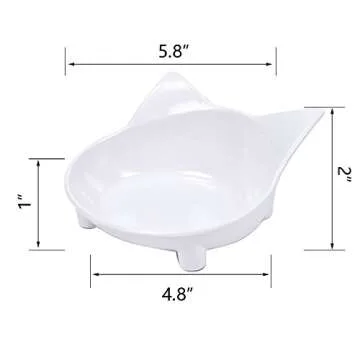 Lorde Cat Bowls, BPA Free Melamine, Double Wide Cat Dish Set of 2, Whisker Fatigue Relief, 8 oz Capacity, Non-Slip, Dishwasher Safe, White/Pink