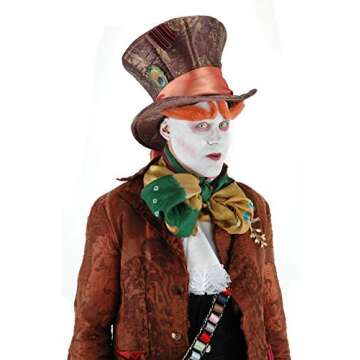 Mad Hatter Top Hat with Peacock Feather & Satin Scarf