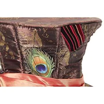 Mad Hatter Top Hat with Peacock Feather & Satin Scarf
