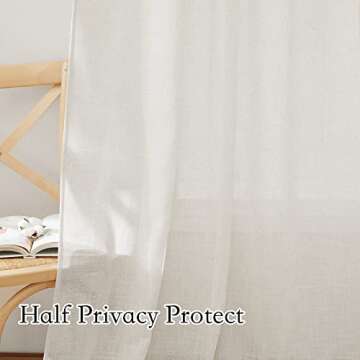 RYB HOME Linen Sheer Curtains - Semi Sheer Light Filtering Sheer Privacy Curtains, Country Rustic Wi...