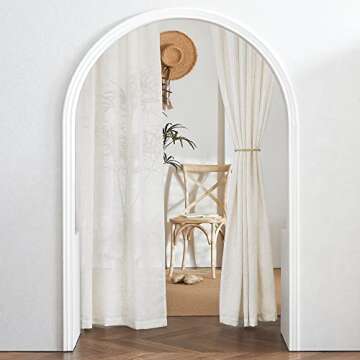 RYB HOME Linen Sheer Curtains - Semi Sheer Light Filtering Sheer Privacy Curtains, Country Rustic Window Curtains Draperies for Living Room Bedroom Patio Doorway, W 52 x L 95, 2 Panels, Linen