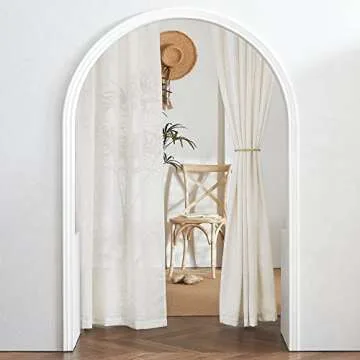 RYB HOME Linen Sheer Curtains - Semi Sheer Light Filtering Sheer Privacy Curtains, Country Rustic Window Curtains Draperies for Living Room Bedroom Patio Doorway, W 52 x L 95, 2 Panels, Linen