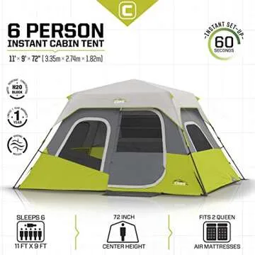CORE 6 Person Instant Cabin Tent for Family Camping