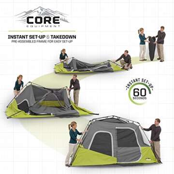 CORE 6 Person Instant Cabin Tent | Portable Large Pop Up Tent with Easy 60 Second Camp Setup for Family Camping | Included Hanging Organizer for Outdoor Camping Accessories