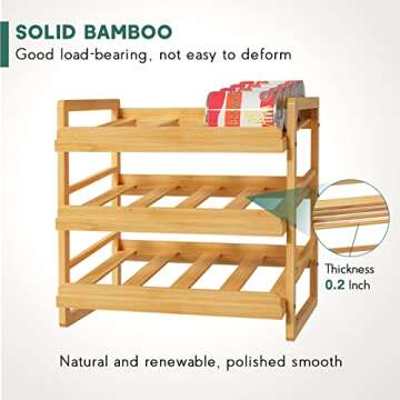 Yumkfoi Bamboo Can Organizer for Pantry, 3 Tier Stackable Can Storage Organizer Pantry with Label St...