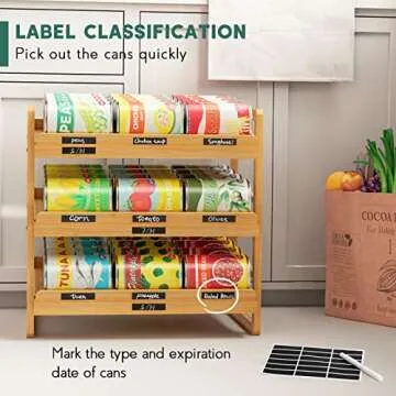 Yumkfoi Bamboo Can Organizer for Pantry, 3 Tier Stackable Can Storage Organizer Pantry with Label Sticker and Marker Pen, Can Holders for Cabinet and Can Rack Organizer (Natural Bamboo)