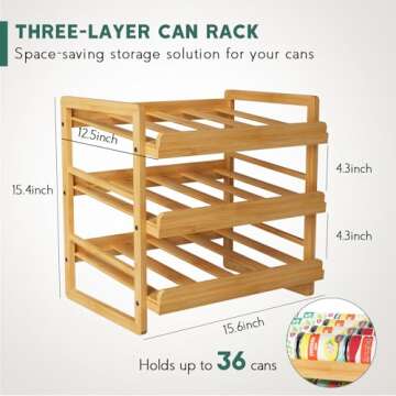 Yumkfoi Bamboo Can Organizer for Pantry, 3 Tier Stackable Can Storage Organizer Pantry with Label Sticker and Marker Pen, Can Holders for Cabinet and Can Rack Organizer (Natural Bamboo)