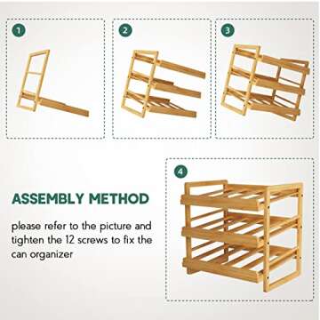 Yumkfoi Bamboo Can Organizer for Pantry, 3 Tier Stackable Can Storage Organizer Pantry with Label Sticker and Marker Pen, Can Holders for Cabinet and Can Rack Organizer (Natural Bamboo)