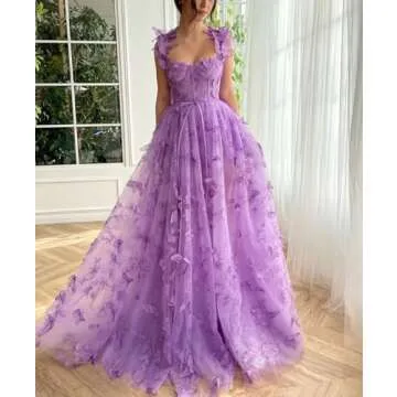 Elegant Tulle Prom Dress with 3D Butterfly Appliques