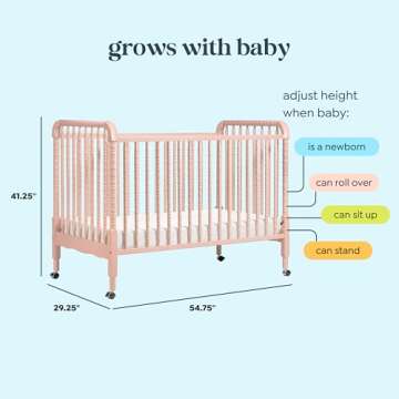 DaVinci Jenny Lind 3-in-1 Convertible Crib in Blush Pink, Removable Wheels, Greenguard Gold