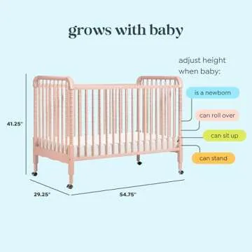 DaVinci Jenny Lind 3-in-1 Convertible Crib in Blush Pink, Removable Wheels, Greenguard Gold