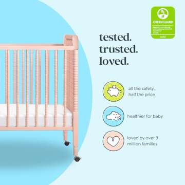 DaVinci Jenny Lind 3-in-1 Convertible Crib in Blush Pink, Removable Wheels, Greenguard Gold