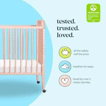DaVinci Jenny Lind 3-in-1 Convertible Crib in Blush Pink, Removable Wheels, Greenguard Gold