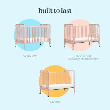 DaVinci Jenny Lind 3-in-1 Convertible Crib in Blush Pink, Removable Wheels, Greenguard Gold