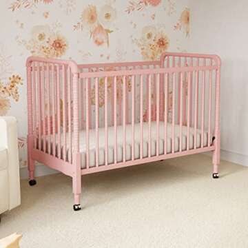 DaVinci Jenny Lind 3-in-1 Convertible Crib in Blush Pink, Removable Wheels, Greenguard Gold