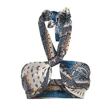 ZAFUL Women's Bohemian Bandana Top Criss Cross Sexy Tops Boho Halter Wrap Crop Top