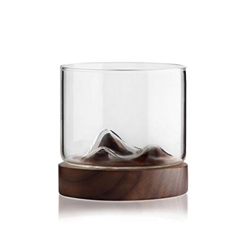 Whiskey Glass Mountain Fuji Style Wine Glass Teacups with Wooden Bottom - Infusing Coffee, Milk, Tea