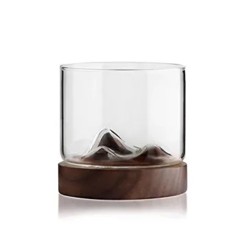 Whiskey Glass Mountain Fuji Style Wine Glass Teacups with Wooden Bottom - Infusing Coffee, Milk, Tea