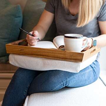 ROSSIE HOME Acacia Wood Bed Tray Lap Desk with Detachable Cushion, Serving Tray - Natural - Fits up ...