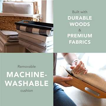 ROSSIE HOME Acacia Wood Bed Tray Lap Desk with Detachable Cushion, Serving Tray - Natural - Fits up to 15.6 Inch Laptops - Style No. 76106